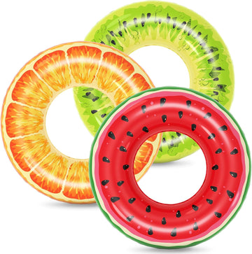 Jasonwell Inflatable Pool Floats Kids - 3 Pack Floaties Pool Tubes Swim Rings Fruit Water Floaty Watermelon Kiwi Orange Inflatable Pool Toys Float for Swimming Pool Party Lake Beach Kids Adults - Jasonwell